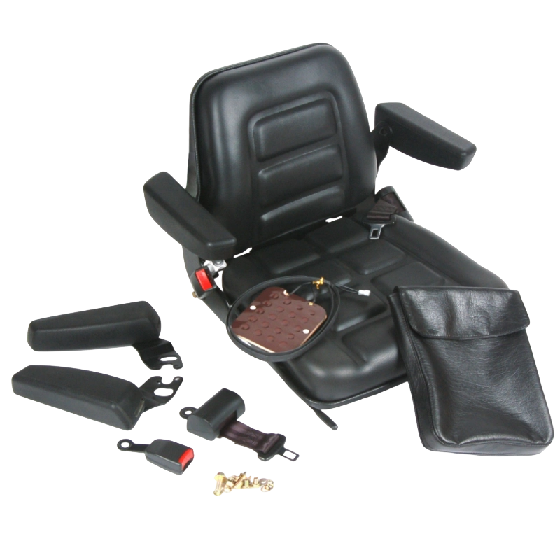 Suíochán Forklift Deimhnithe Eirgeanamaíochta Buan BF1-1 le haghaidh Forklifts Dó Inmheánach le Vinyl Dubh